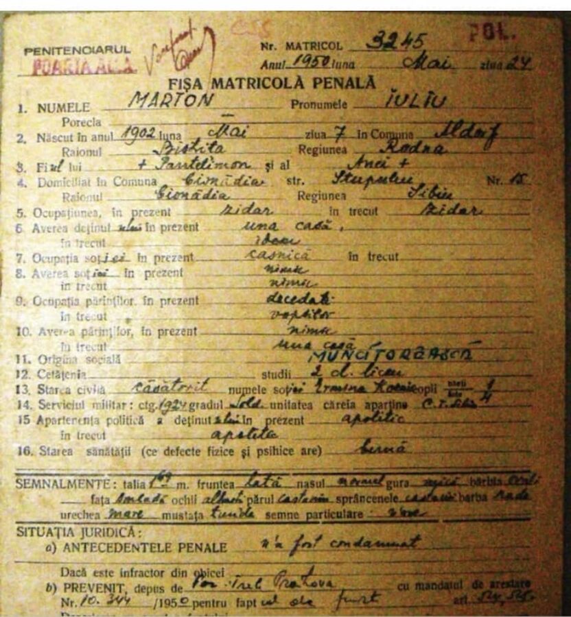 Fisa matricola Iulius Marton