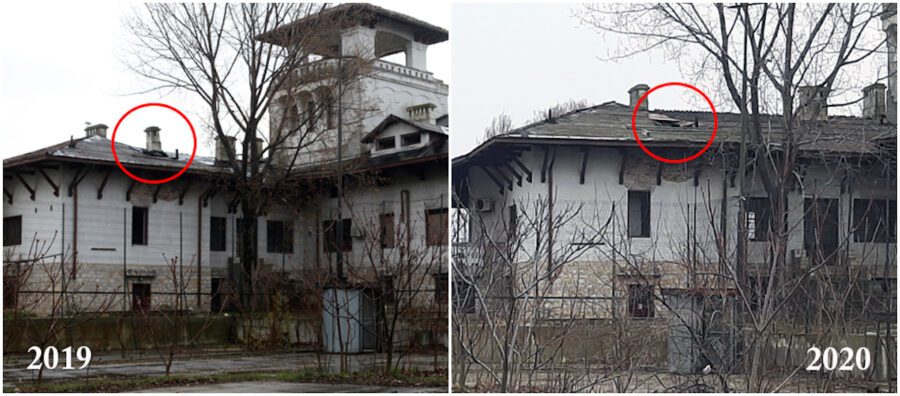 Acoperișul se prăbușește. Un horn care exista în 2019 a căzut în 2021