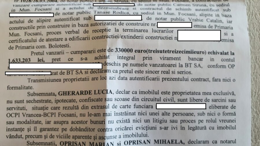 Contractul de vânzare cumpărare a domeniului lui Oprișan