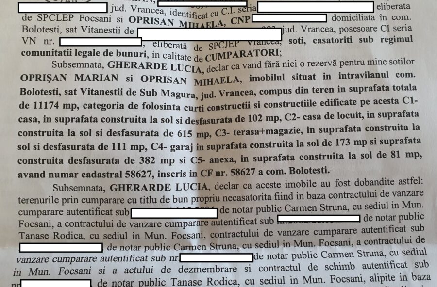 Contractul de vânzare cumpărare a domeniului lui Oprișan