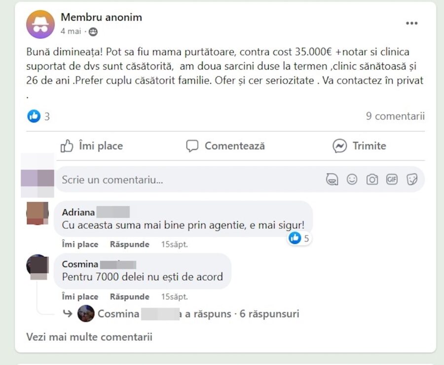 Anunțul pentru mame surogat, în care o tânără cere 35.000 de euro