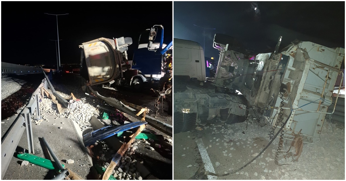 Accident pe Drumul Expres 12, în zona Balș: Două persoane la spital după coliziunea cu un TIR răsturnat